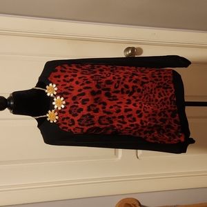 Miz Red Leopard BloodHound Sheer Raglan Blouse Top